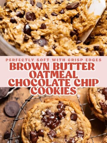 Oatmeal chocolate chip cookie pinterest pin with text overlay.